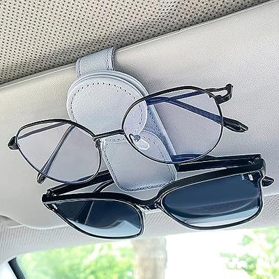 KIWEN Sunglasses Holder for Car Visor, Magnetic Leather Sunglass