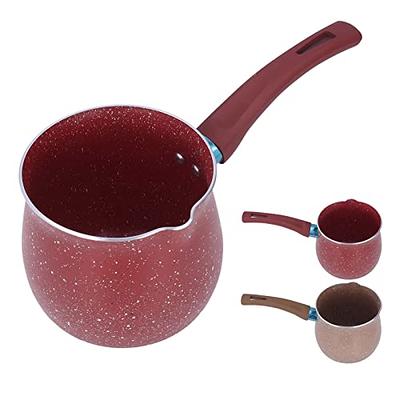 Coffee Pot, 10cm Single Handle Coffee Warmer Boiling Pot Mini Milk Pan  Aluminum Alloy Non Stick for Cooking (Red)