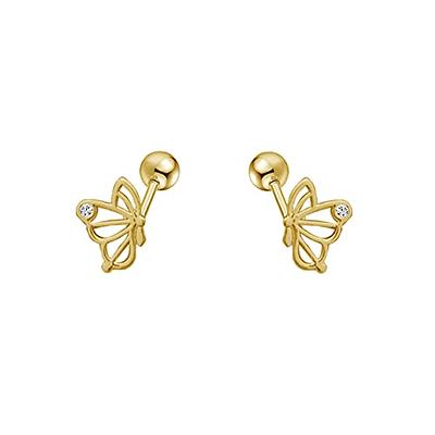 14kt Gold Prong Clear CZ Butterfly Back Stud Earrings –