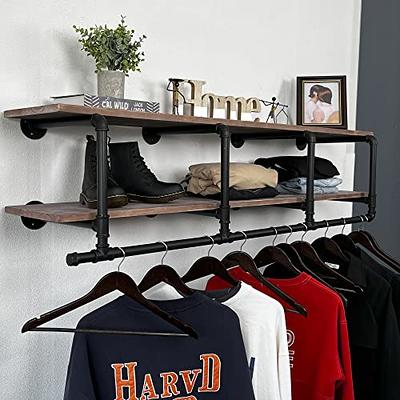 Industrial Clothes Rack, Wall-Mounted Closet Rod, Space-Saving