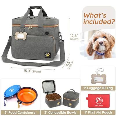 Petami Dog Travel Bag | Airline Approved Tote Organizer with Multi-function Pockets, Food Container Bag and Collapsible Bowl | Perfect Weekend Pet