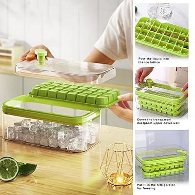 Ice Cube Tray with Lid and Bin, 2 Pack for Freezer, 64 Pcs Ice Cube Mold  (Green)