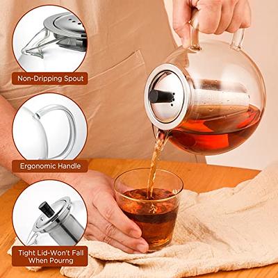 Glass Tea Pot with Infuser, Wood Handle Tea Kettle, Water for Juice Beverage