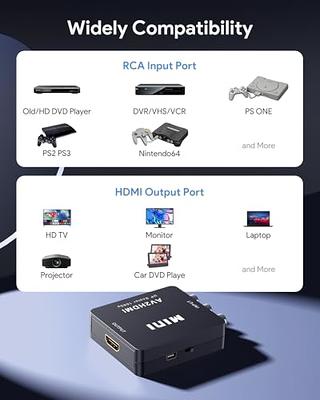 ABLEWE RCA to HDMI Converter, AV to HDMI Converter with RCA Cable & HDMI  Cable Supports PAL/NTSC for Roku/VHS/VCR/Blue-Ray DVD Players