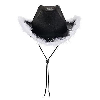 Burictin Cowboy Hat for Women Men Fluffy Fur Trim Felt Cowgirl Hat Adults  Extra Large Feather Hat Western Party Accessories