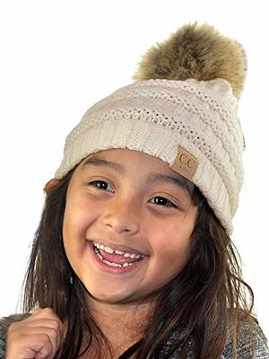 Children's Cable Knit Hat with Faux Fur Poms
