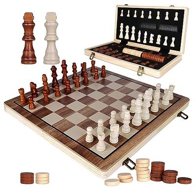  Juegoal 15 Wooden Chess & Checkers Set, 2 in 1 Board Games for  Kids and Adults, with Felted Game Board Interior for Storage, Travel  Portable Folding Chess Game Sets, Extra 24