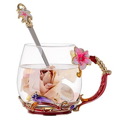 Colorful Flower Glass Coffee Cup with Straw Lid 12 oz – The Preppy Place