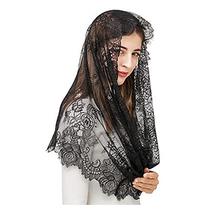 Mantveil Catholic Chapel Veil for Women: Traditional Floral Embroidered Lace Mantilla Church Veils Latin Mass Head Covering