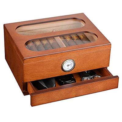 Woodronic Handmade Cigar Humidor with Cigar Cutter and Ashtray for 30-50 Counts, Spanish Cedar Cigar Box Set for Men with Hygrometer Humidifier, Tight