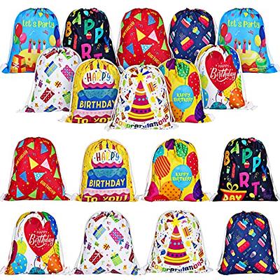 Sweetude 18 Pcs Birthday Gift Bag Birthday Party Drawstring Canvas