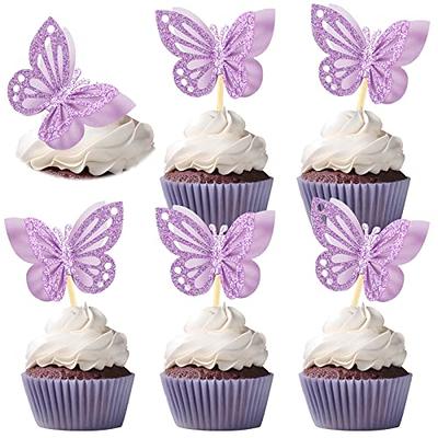 AMAZECO 50Pcs Butterfly Cupcake Toppers Pink Purple Color Gold Edge 3D  Butterflies Cake Topper for Girls Women Baby Shower Birthday Party Wedding  Wall