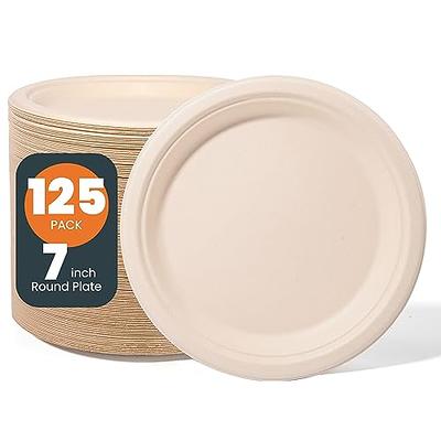100% Compostable Paper 10 inch Bulk 125-Pack Disposable Heavy-Duty Quality,  Natural Bagasse Eco-Friendly Biodegradable Made of Sugar Cane Fiber, Large  10 Dinner Plate