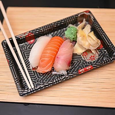[150] Black Sushi Trays with Lids 7.25 x 5 Inch - Disposable Sushi  Packaging Box, Carry Out Container, Take Out Boxes, Black Plastic To Go  Containers