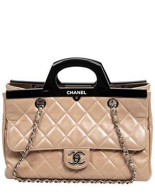 Pre-owned Chanel Coco Handle Leather Handbag In Beige