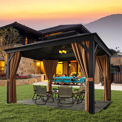 Outdoor Galvanized Steel Hardtop Patio Gazebo Pergola w/Aluminum