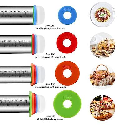 Adjustable Rolling Pin, Dough Roller, Silicone Rolling Pins with 4  Thickness Rings for Baking Dough, Pizza, Pie, Pastries, Pasta,  Cookies(Orange)