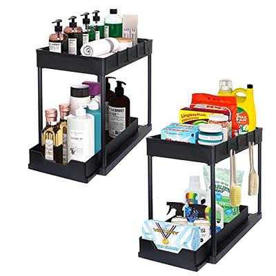 WAKISA 2 Pack Under Sink Organizer, 2 Tier Under Sink Organizers and  Storage Kitchen Cabinet Sink Organizer Shelf Rack with 4 Hanging Cups and 5  Hooks