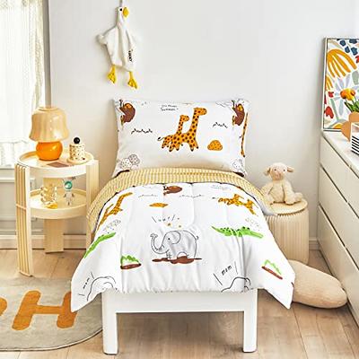 Flysheep 4 Piece White Toddler Bedding Set for Baby Girls and Boys