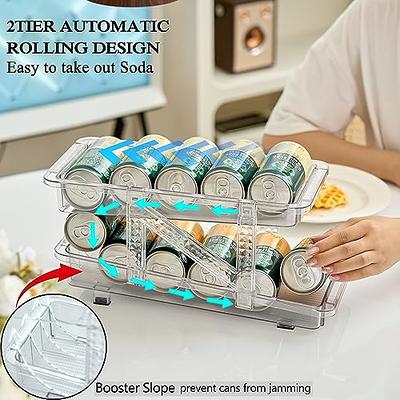 2-Tier Soda Can Organizer for Refrigerator, Automatic Rolling