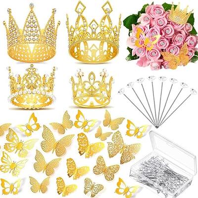 Pinkunn 148 Pcs Flower Bouquet Accessories Bouquet Corsage Pins 3D Gold  Butterfly Decor Mini Tiara Crown Cake Topper Flower Bouquet Pearl Pins  Floral Arrangements for Birthday Wedding Party Decoration - Yahoo Shopping