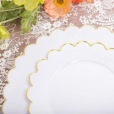 350 Piece M MCIRCO Gold Dinnerware Set - 100 Gold Rim Plastic Plates - 50  Gold Plastic Silverware - 50 Gold Plastic Cups - 50