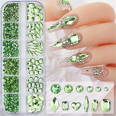 24pcs Aurora Nail Gems Nail Rhinestones, 3D Shiny Rhinestones for Nails  Multi-Shaped Clear Crystal Nail Diamonds Rectangular Rhinestone Flower Star