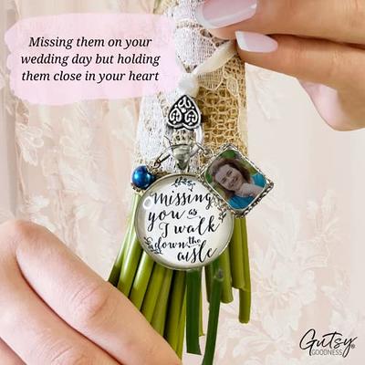 Bouquet Charm Missing You Wedding Memorial Jewelry Bridal Photo Frame Blue Bead