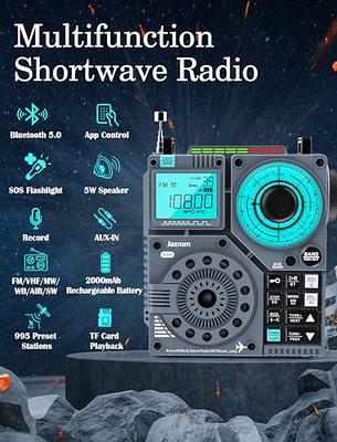 ZHIWHIS Portable Bluetooth Radio, FM AM Shortwave Radios with Sleep Timer  and Preset Function, Rechargeable Digital Recorder, Stereo MP3 Player with
