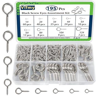 16 Black Zinc-Plated Screw Eye Hooks - 1.57 Inch, Metal Cup Hooks with Eye  Shape