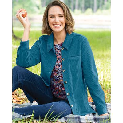 Appleseeds Women's Stretch Wide-Wale Corduroy Shirt Jacket - Green