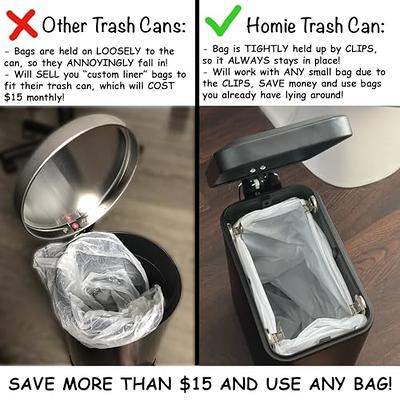 Homie Soft Close, Slim Trash Can 2.6 Gallon with Anti - Bag Slip Liner and Lid, Use As Mini Garbage Basket, Slim Dust Bin, or Decor in Bathroom