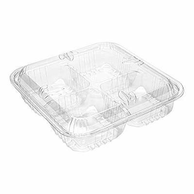 Thermo Tek Square Clear Plastic Serving Platter - with Lid, 4 Compartments - 8 1/4 inch x 8 1/4 inch x 2 1/4 inch - 100 Count Box