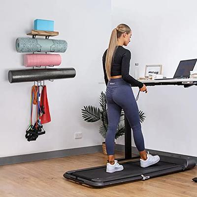  VINAEMO Yoga Mat Holder Accessories Wall Mount Organizer Storage  Decor Foam Roller and Towel Storage Rack with 4 Hooks and Wooden Shelves  Yoga Mats Rack Resistance Bands for Home Gym School