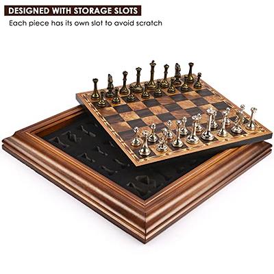 VAMSLOVE Chess and Checkers Board Game Sets for Adults Wooden Deluxe 15  inch Wood Board Box with Storage, Classic 2 in 1 Large Size with Chess  Pieces