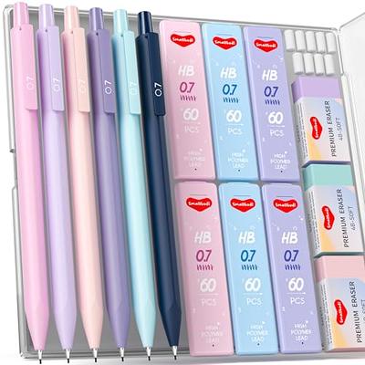 Mechanical Pencil Set with Case - 3PCS Clear Mechanical Pencils & 180PCS HB  Lead Refills & 3PCS Erasers & 9PCS Eraser Refills, White Mechanical Pencil  for Students Drawing, Writing