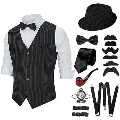 SATINIOR 1920s Mens Costume 20s Halloween Cosplay Accessories Outfit with  Gangster Vest Hat Pocket Watch Suspenders Tie(Gray, XX-Large) - Yahoo  Shopping
