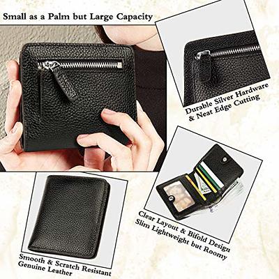 Compact Small Trifold Black Genuine Leather Wallet