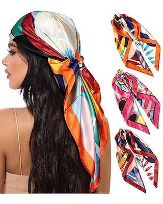 4 Pcs 35 Inch Large Square Satin Hair Scarf Silk Like Head Scarf Floral  Satin Head Wrap Flower Hair Bandana Neck Scarf for Women Sleeping Hair