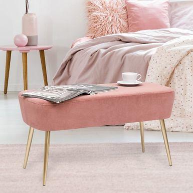 Adeco Velvet Bench Footrest, Bed End Stool Metal Legs, Dressing Chair - Pink  - Yahoo Shopping