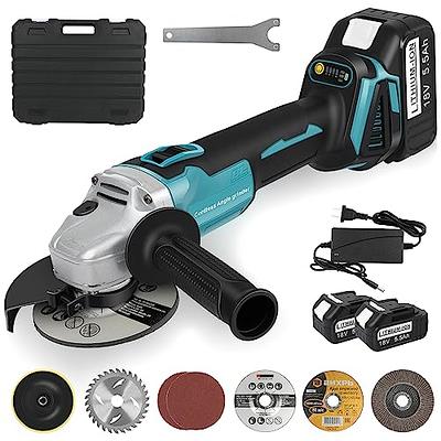 Worksite 4-1/2 inch Angle Grinder, 4-Pole Motor Battery Powered Grinder with Adjustable Auxiliary Handle, Cutting Wheels, Grinding Wheel