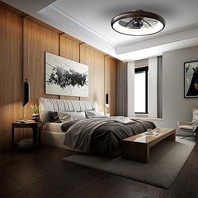 Jinweite Ceiling Fan with Light, 19 inches LED Remote Control Fully  Dimmable Lighting Modes Invisible Acrylic Blades Metal Shell Semi Flush  Mount Low