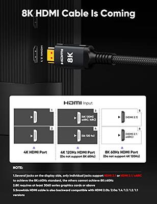 Snowkids 10K 8K HDMI Cable 2.1 10FT/3M 48Gbps, Certified 48Gbps High Speed  3D 8K60 4K120 144Hz Braided HDMI Cord eARC HDR10 HDCP 2.2&2.3 Compatible