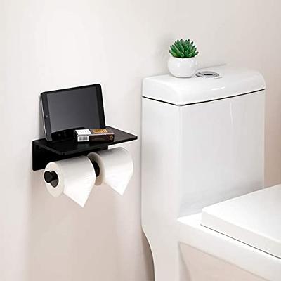 Toilet paper holder with phone holder, perforated aluminum paper towel roll  dispenser for extra large rolls, wall mounted toilet paper roll holder for  bathroom, black