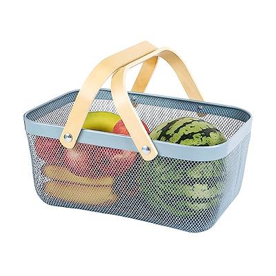 Qcold Wire Storage Basket, Metal Baskets for Shelves, Multipurpose Counter  Organizer with Wooden Handles, Decorative Storage Bins for Countertop