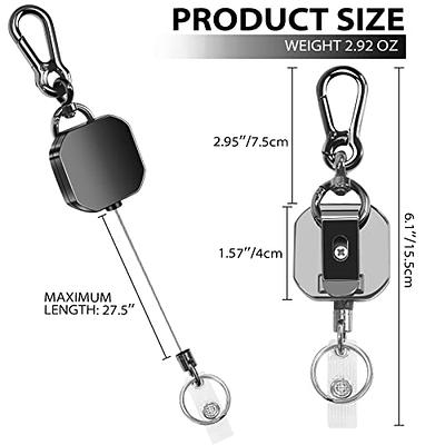  DELSWIN Retractable Keychain Heavy Duty - ID Card Badge Holder  Retractable Clip, Tactical Carabiner Badge Reels with Key Ring and 31.5  Steel Cord, Key Leash Lanyard(2 Pack) : Office Products