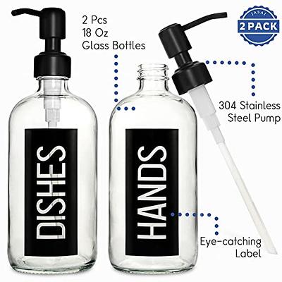 2Pcs Kitchen Sink Dish Soap Dispenser Set Black Refillable Hands Soap  Bottle Farmhouse Kitchen Soap Bottle with Waterproof Label