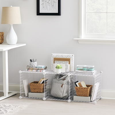 Stackable Shelf Storage Cubby with Three Baskets - White