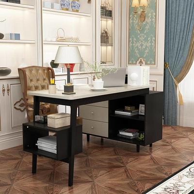 Reversible L-Shaped Desk Computer Desk with Drawers & Shelf Ample Storage - FUFUGAGA Black