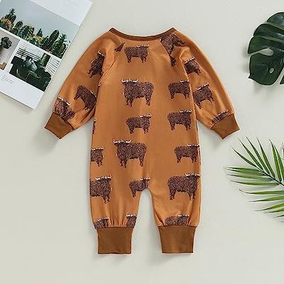 Western Newborn Baby Girl Boy Clothes Romper Onesie Cow/Dinosaur